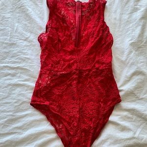 Red lace lingerie bodysuit